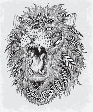 Hand Drawn Abstract Lion Vector Illustration