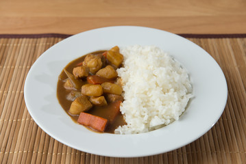 Japanese Curry with rice on table ready to serve