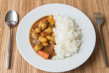 Japanese Curry with rice on table ready to serve