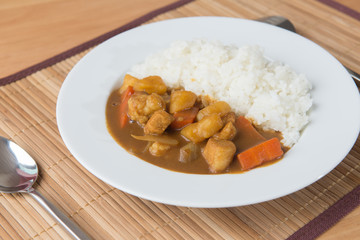 Japanese Curry with rice on table ready to serve