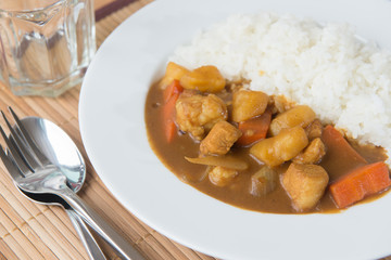 Japanese Curry with rice on table ready to serve
