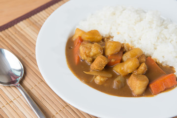 Japanese Curry with rice on table ready to serve