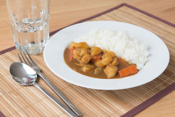 Japanese Curry with rice on table ready to serve