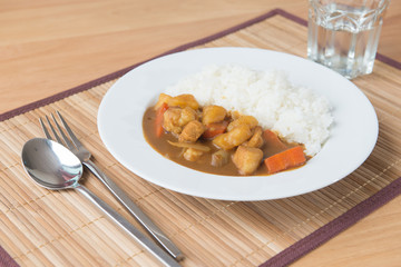 Japanese Curry with rice on table ready to serve