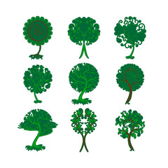 Set of decorative trees for design