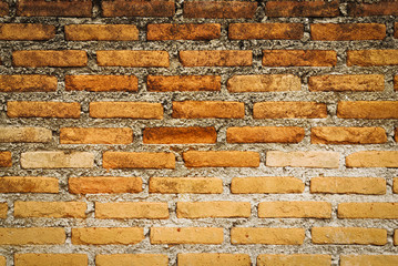 Red brick wall with  weathered cement  background