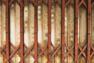 Old Metal Folding Door  with rusty and scratches close up