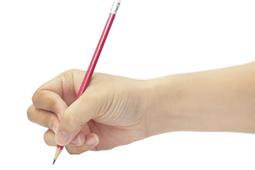 Hand writing with red pencil