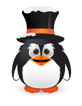 Penguin with hat and snow