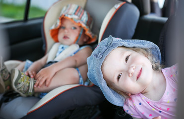 playful children in the car