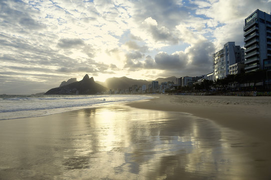 Ipanema Beach Rio de Janeiro Scenic Sunset Reflection