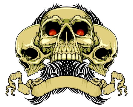 brown skulls with scroll