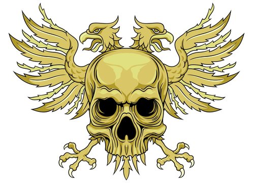 two headed eagle with skull