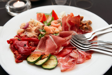 Cured ham snack in plate