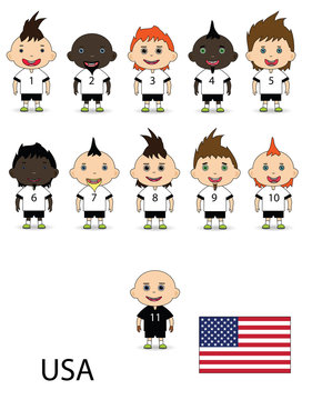 USA football team on a white background. Raster