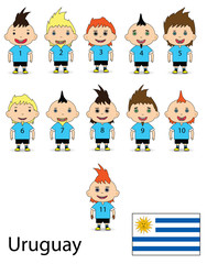 Uruguay football team on a white background. Raster