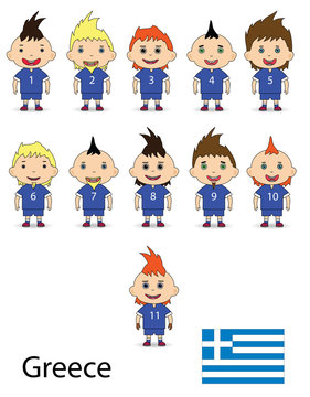 Greece football team on a white background. Raster