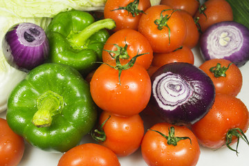 Close up of various colorful raw vegetables