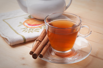 Cup of tea with cinnamon