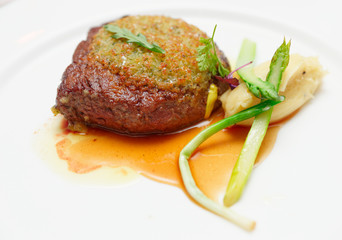 Rib eye steak with potato puree