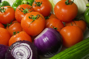 Close up of various colorful raw vegetables