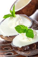 Coconut ice creams in coco shells