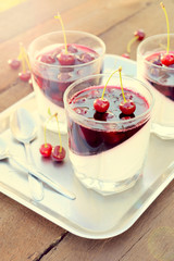 Traditional Italian dessert pinna cotta in the glasses