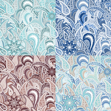 Set of Four Seamless Pattern with Paisley.