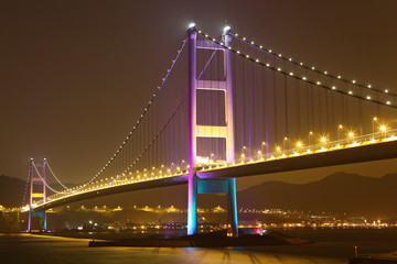 Fototapeta na wymiar Tsing Ma bridge in Hong Kong at night