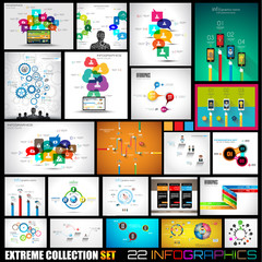 Collection of 22 Infographics for social media and clouds.