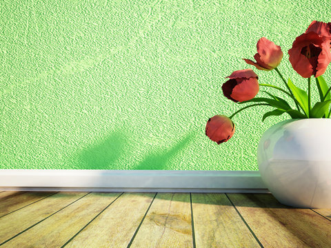 the flowers are  in a white vase