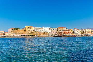 Naklejka premium Cityscape and bay in city Chania/Crete/Greece