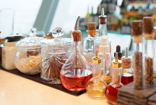 Bitters and  infusions on bar counter