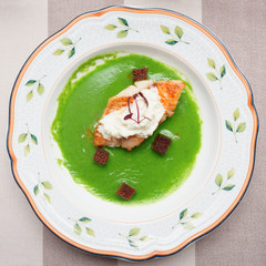 Seabass with herbs and spinach puree