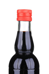 Balsamic vinegar bottle closeup.