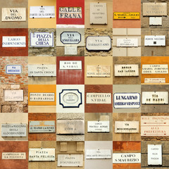italian abstract wall made of street names signs