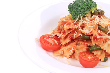 Italian pasta with tomato sauce and parmesan.