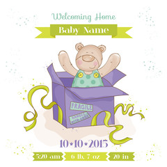 Baby Bear in a Box - Baby Shower or Arrival Card - in vector
