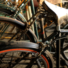 Fototapeta na wymiar Urban retro bicycle, service centre and Bicycle rental