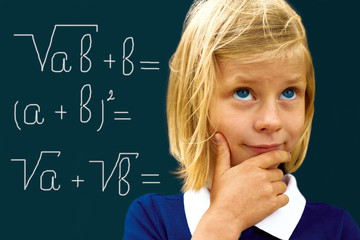 Schoolgirl ponders solving a mathematical problem