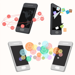 flat design - mobile application communication concept