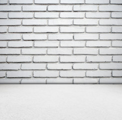 White brick wall and cement floor room in perspective.