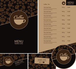 set for the cafe menu, business cards and coasters for drinks