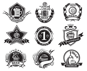 set of nine monochrome beer labels