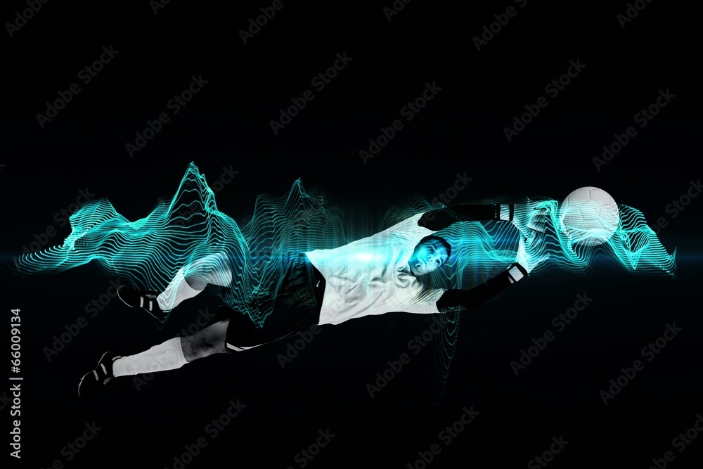 Aufkleber Composite image of goalkeeper in white jumping up