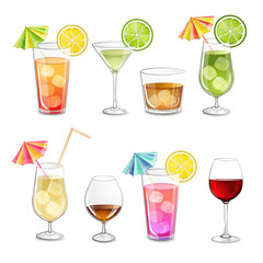 Collection of alcohol cocktails and other drinks.