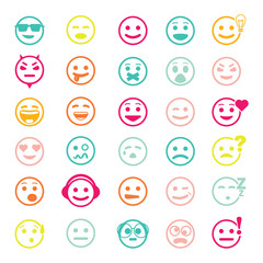 Color set of vector icons with smiley faces