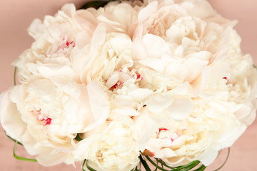 Beautiful wedding bouquet on  color wooden background