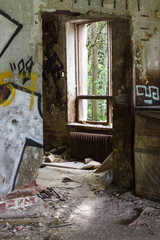 Doorway and window in abandoned building