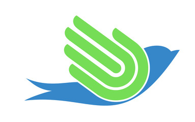Bird with hand, freedom sign, vector,